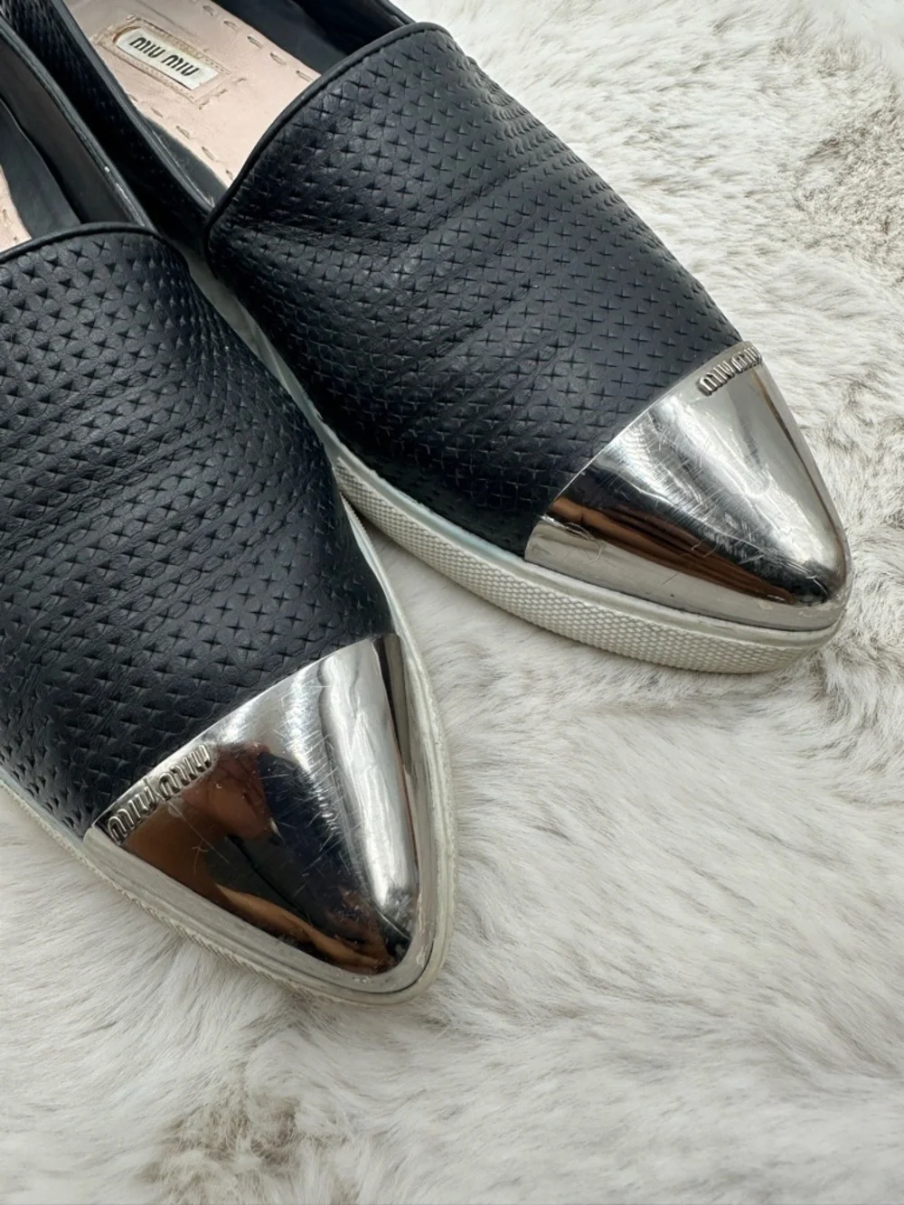 Miu Miu Platform Perforated Leather Metal Cap Toe Sneakers size 39 US 9 - Picture 7 of 12